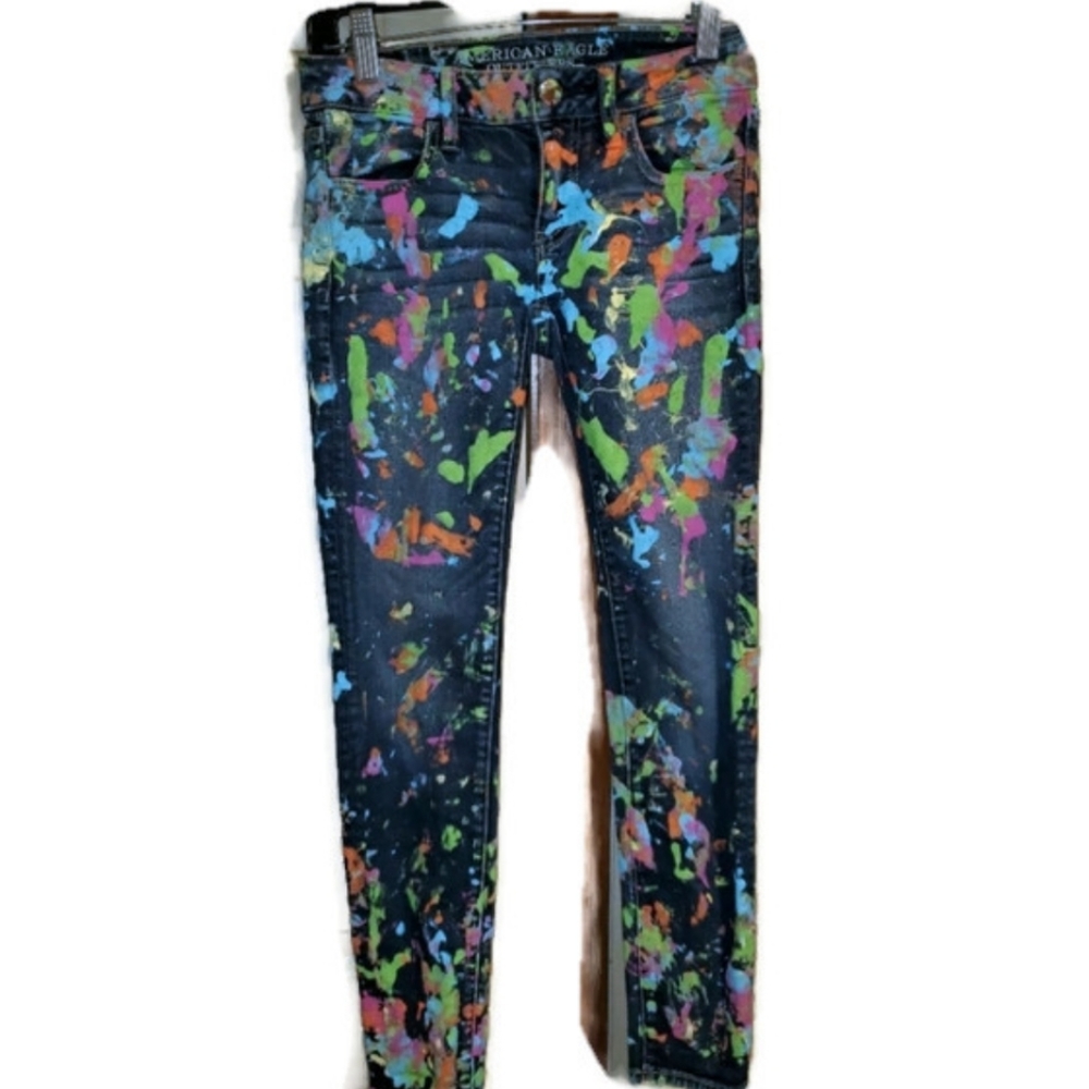 American Eagle Paint Splatter Jeggings 0 Short - Picture 1 of 6